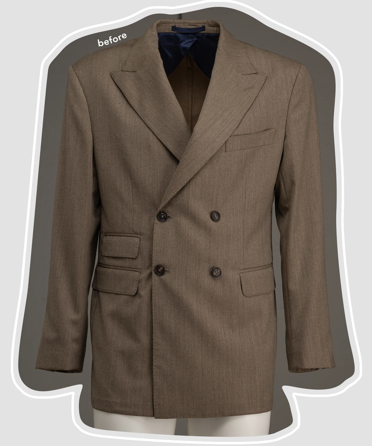 Before retouching: jacket with wrinkles and a white presentation outline