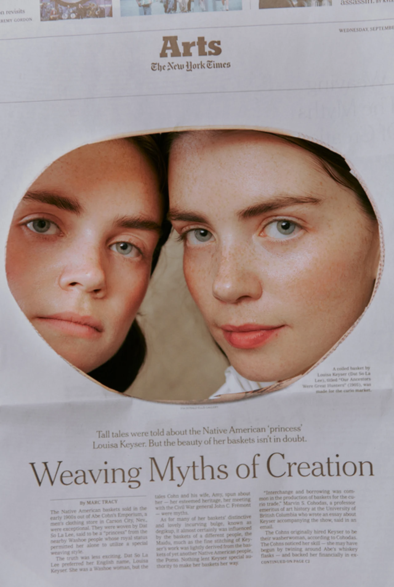 MO&CO editorial image with two faces in a newspaper